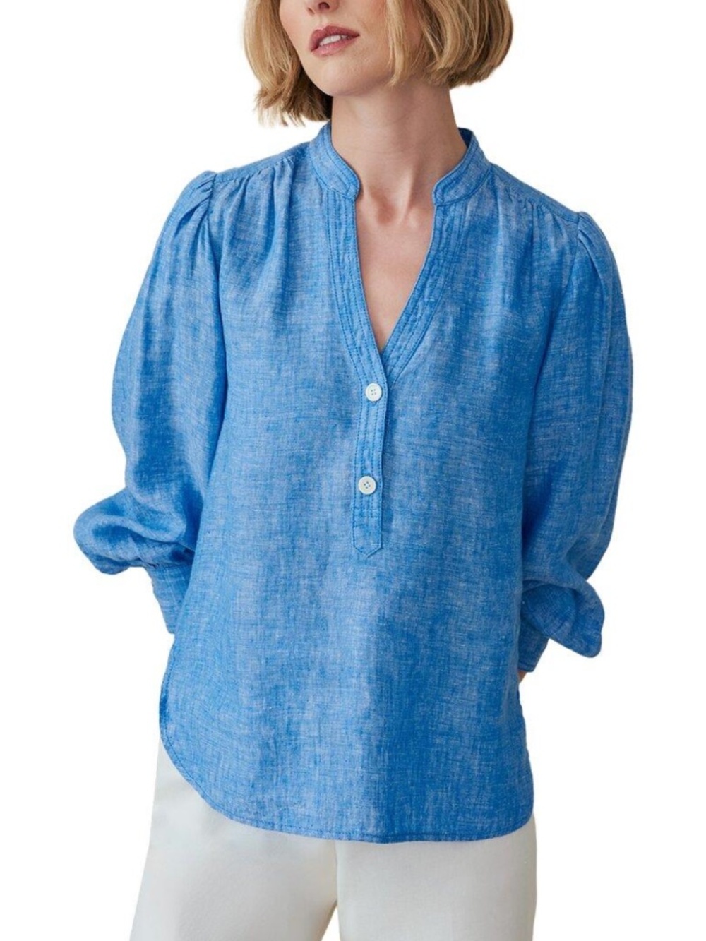 J.McLaughlin 100% Linen Rashell Blouse in Blue XL